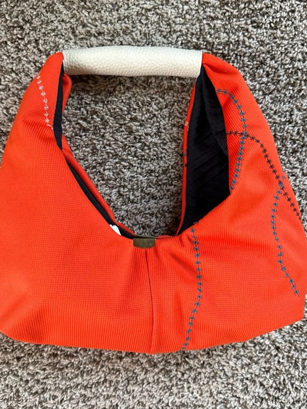 Bold Orange Shoulder Hobo Bag with Cream Accent
